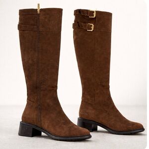 Aquatalia Brown Knee-High Boots with gold buckle